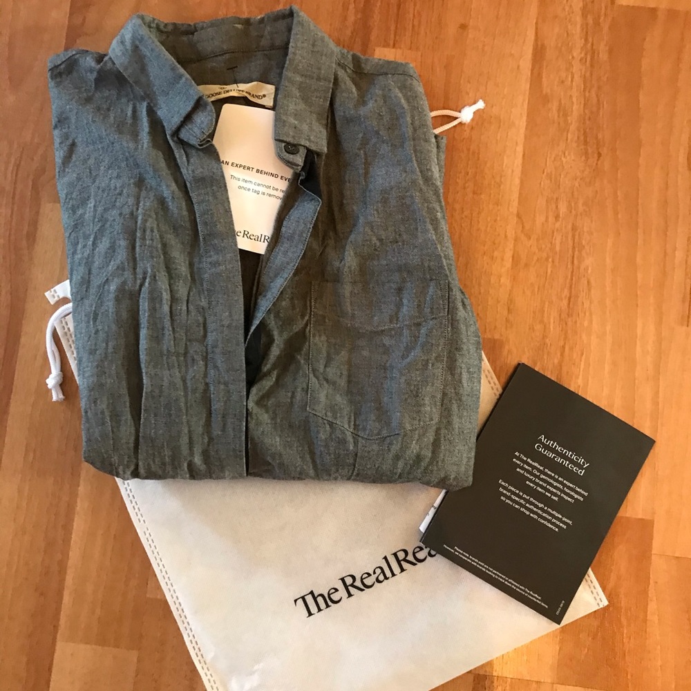 Golden goose button up top